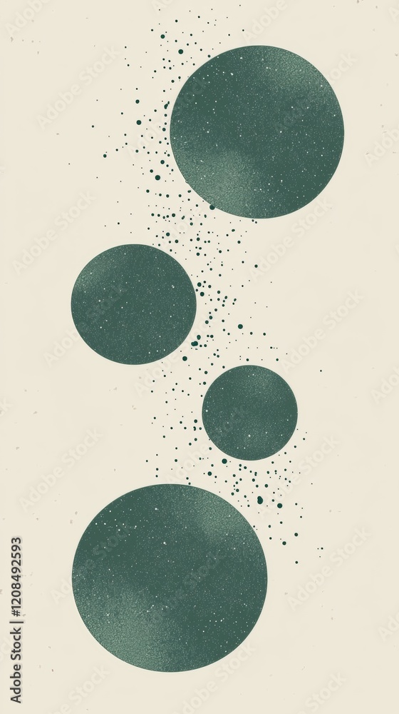 Poster four textured green circles of different sizes are dynamically arranged on a beige background with s