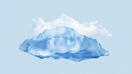 Obraz premium Minimalist watercolor painting representing a floating island with clouds in a blue sky, creating a dreamy and surreal atmosphere with soft pastel colors