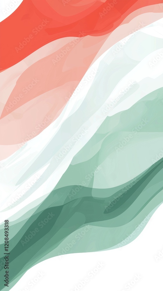 Poster red, white and green gradient waves flowing and blending together, creating a dynamic and visually a