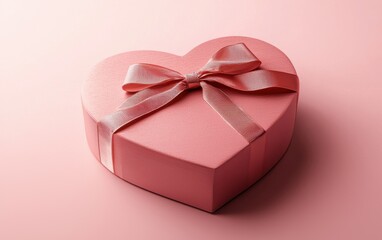 A mockup of a heart-shaped gift box with a bow on a pastel pink background for Valentines Day