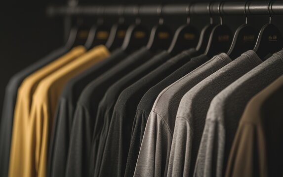 A soft cotton t-shirt displayed on a hanger, neutral studio lighting