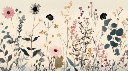 Pastel wildflowers meadow botanical wall art print
