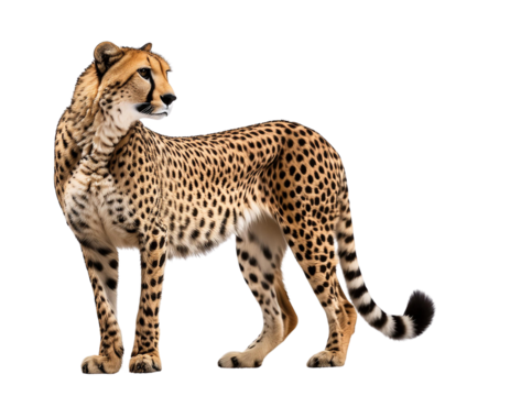 Sitting cheetah portrait, isolated and cut out on transparent background