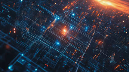 Fototapeta premium Smart digital Innovation city with connection network reciprocity over the cityscape. of future smart wireless digital city and social media networking systems that connects people with in city