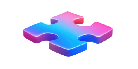3D Render of a Single Gradient Colored Puzzle Piece Blue and Pink Solution Concept