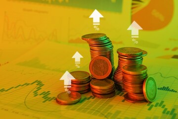 Stacks of coins on diagrams. Concept of rising price