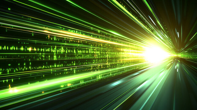 Abstract green and yellow digital binary data computer background with minimalistic bright tones modern design blurred elements creating an empty blank space for text or caption on the side

