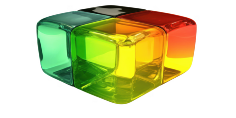 Abstract Colorful Glass Cube Multicolored Shiny Blocks 3D Render Geometric Design Vivid Colors
