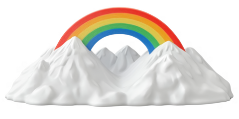 Vibrant Rainbow Arcing Over Dreamy White Mountainscape 3D Render Illustration