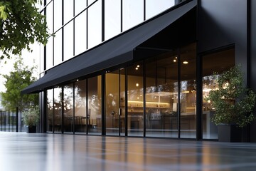 Obraz premium Urban Retail: Black Awning in Commercial Architecture. Generative AI