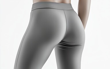 Sporty grey leggings mockup, seamless and stretchy fabric, isolated on a clean white backdrop