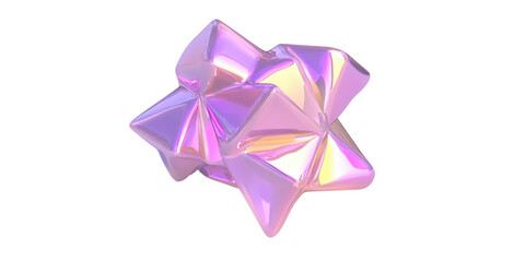 Abstract iridescent pink geometric shape 3D render polygonal design glossy texture holographic