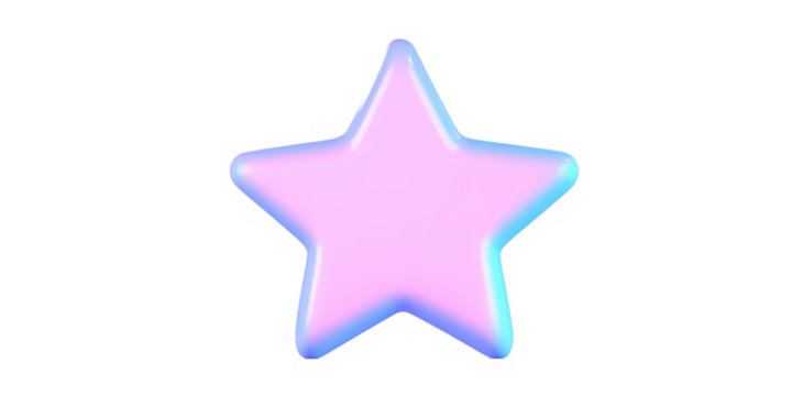 Pastel pink and blue 3d star shape cute and glossy isolated transparent background