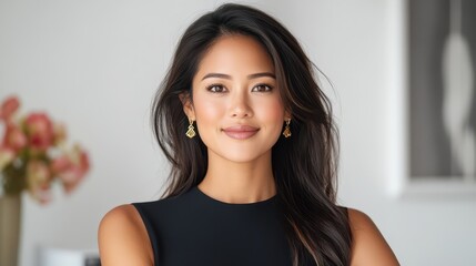 Young Asian woman smiling confidently in professional attire for a LinkedIn profile picture
