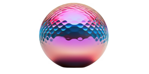 Abstract iridescent sphere vibrant pink blue and purple textured surface 3D render digital art