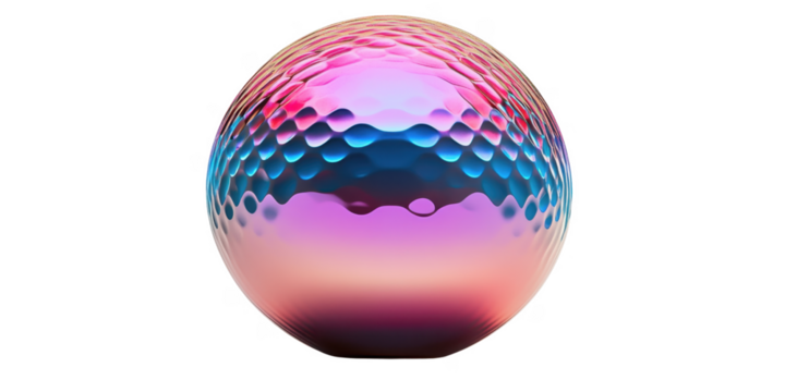 Abstract iridescent sphere vibrant pink blue and purple textured surface 3D render digital art
