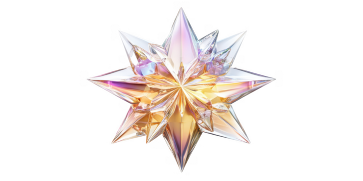 Iridescent Crystal Starburst Geometric 3D Render Shimmering Facets Abstract Design