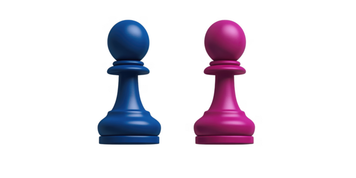 Blue and Pink Chess Pieces Strategy Game Competition 3D Render Abstract Concept