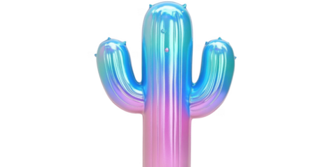 Iridescent Pastel Cactus Plant Holographic Saguaro 3D Render Digital Art Vibrant Colors