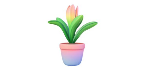 Pastel Flower Potted Plant 3D Rendered Cartoon Style Houseplant Spring Bloom