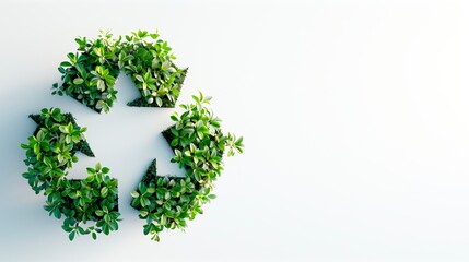 Recycling logo made of leaf shapes on a beige background with blank space, promoting natural simplicity and sustainable design..