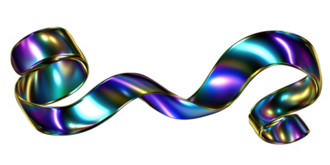 Abstract iridescent ribbon swirl colorful metallic wave dynamic flowing design element