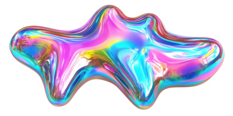 Abstract iridescent holographic liquid blob vibrant pink blue and purple colors 3D render