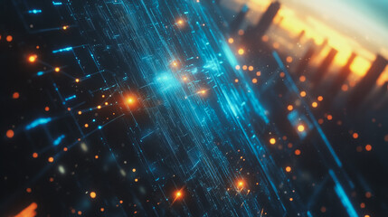 Obraz premium Smart Innovation city with connection cyber security network reciprocity over the sunset cityscape future wireless digital city and social media networking systems that connects people in the city