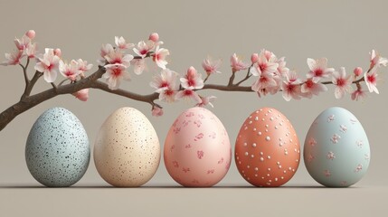 Vibrant easter eggs with delicate spring blossoms for festive decoration concepts