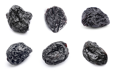 Set of prunes on white background