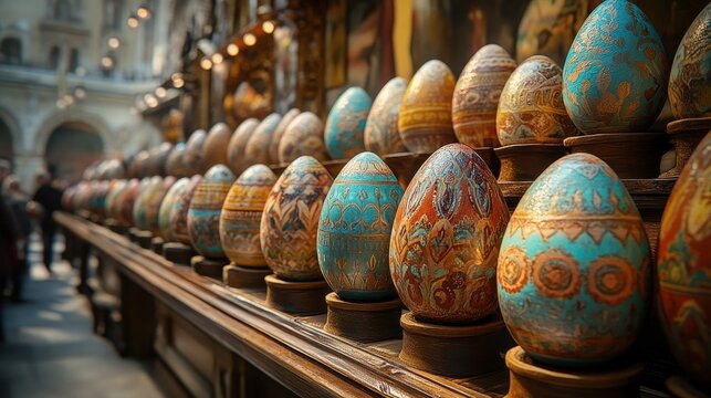 Decorative eggs on display at buda castle in budapest hungary