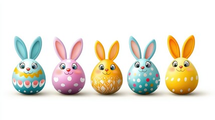 Obraz premium Colorful easter egg designs with cute bunny faces for holiday decorations