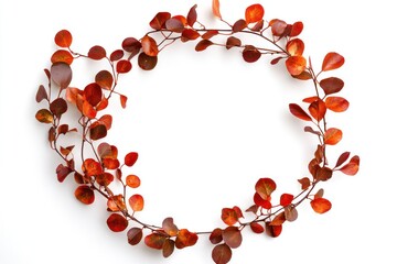 Obraz premium Autumn leaves wreath frame, white background, fall design, mockup