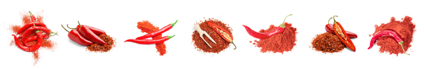 Set of hot chili pepper on white background