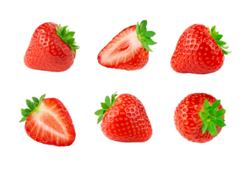 Strawberries with half, isolated on white background