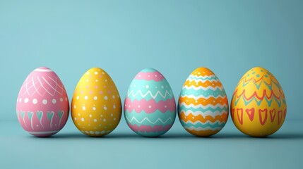Colorful easter eggs with intricate designs for holiday decoration and celebration
