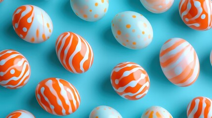 Obraz premium Colorful easter eggs seamless pattern on blue background for festive design