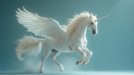 Majestic Winged Unicorn Soaring Through Ethereal Skies