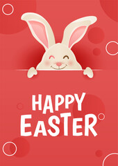 Happy Easter with Funny Bunny for April Celebration on red background