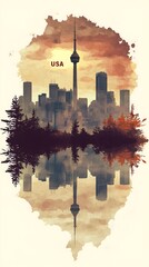 Reflective Cityscape - USA Skyline at Sunset