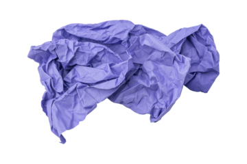Purple crumpled paper isolated on transparent background	