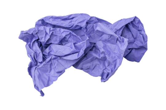 Purple crumpled paper isolated on transparent background	