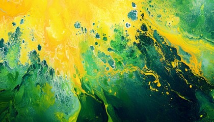 Abstract Swirling Yellow And Green Acrylic Painting