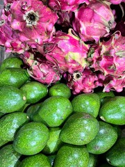 dragon fruit neatly arranged in the market