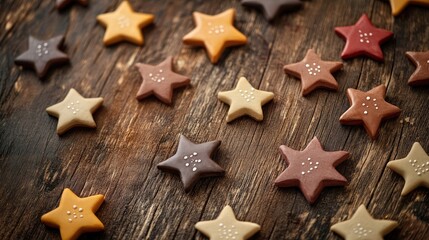 Clay stars on a rustic wooden table for holiday crafting