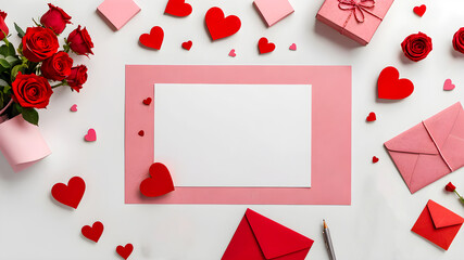 Valentine card with paper hearts. love symbols, Valentine's Day greeting card design