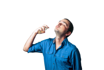 Funny man applies the perfume