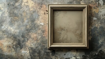 Empty rustic wooden frame on vintage textured wall background