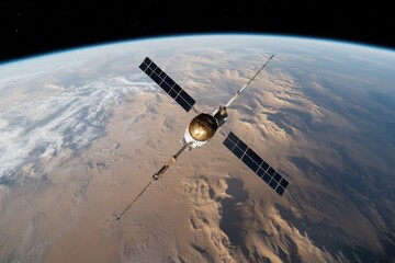 Obraz premium This satellite image portrays an expansive view of desert terrain, emphasizing the beauty and geographical significance of our planet while showcasing human technological advancement.