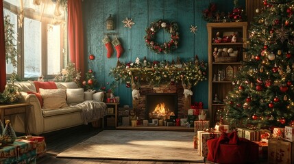 Christmas time celebration with festive decorations